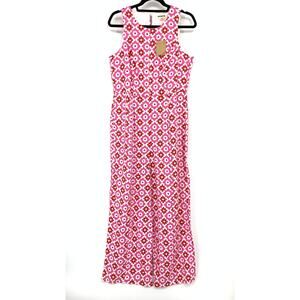Boden Carla Linen Jumpsuit Womens Sz 10 Pink Red Geometric Print Wide Leg NEW